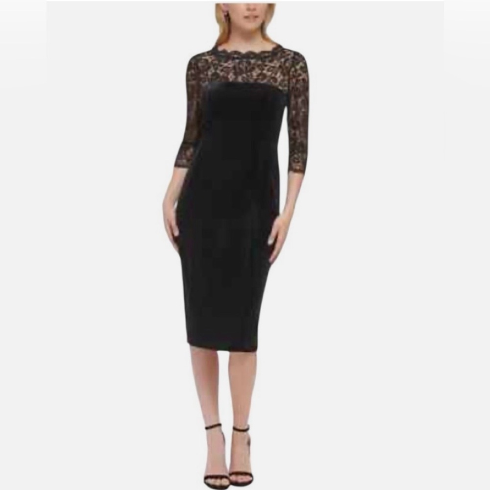 Eliza J Women's Black Velvet/ Lace Dress Cocktail Dress Wedding size 4